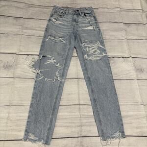 American Eagle Strigid Womens Size 00 Mom Jean Distressed Light Wash